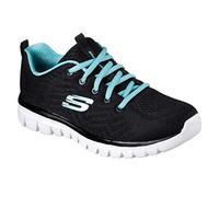 Skechers Women's Graceful Get Connected Sneaker, Black Mesh Turquoise Trim, 3.5 UK
