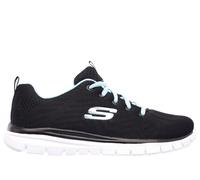 Skechers Women's Graceful - Get Connected Sneaker in Black/Turquoise, Size 4 | Textile/Synthetic, Vegan, Machine Washable