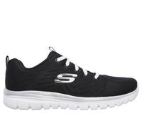 Skechers Women's Graceful - Get Connected Sneaker in Black/White, Size 8 Wide | Textile/Synthetic, Vegan, Machine Washable