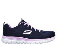 Skechers Women's Graceful - Get Connected Sneaker in Navy Blue/Pink, Size 4 | Textile/Synthetic, Vegan, Machine Washable