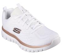 Skechers Women's Graceful - Get Connected Sneaker in White/Rose Gold, Size 3 | Textile/Synthetic, Vegan, Machine Washable