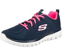 Skechers Women's Graceful Get Connected Sneaker, Navy Mesh Hot Pink Trim, 2.5 UK