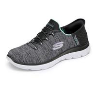 Skechers Women's Hands Free Slip Ins Summits Dazzling Haze Sneaker, Black/Turquiose, 9.5 Wide