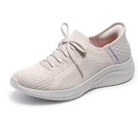 Skechers Women's Hands Free Slip-ins Ultra Flex 3.0-Brilliant Path Sneaker, Natural Knit Periwinkle Trim, 6 UK Wide
