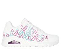 Skechers Women's JGoldcrown: UNO - Golden Heart Sneaker in White/Pink Turquoise, Size 3 | Synthetic/Textile