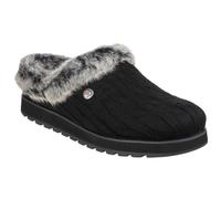 Skechers Women's Keepsakes - Ice Angel slipper, Black Cable Knit Sweater Faux Fur Trim, 4 UK