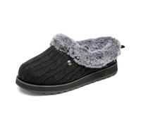 Skechers Women's Keepsakes - Ice Angel slipper, Black Cable Knit Sweater Faux Fur Trim, 3.5 UK