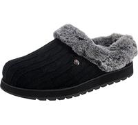 Skechers Women's Slippers Keepsakes Ice Angel – Black Cable Knit Sweater, Faux Fur Trim, UK 4
