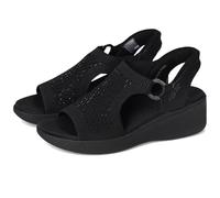 Skechers Women's Martha Stewart's Pier-lite-Park Path Hands Free Slip-ins Wedge Sandal, Black/Black, 9.5