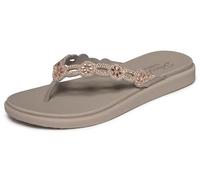 Skechers Meditation Luxe Rhinestone Laser Cut 3-Point Thong Sandals for Women with Luxe Foam Taupe