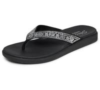 Skechers Women's Meditation Luxe Floral Rhinestone and Pearl 3-Point Thong Sandals with Luxe Foam