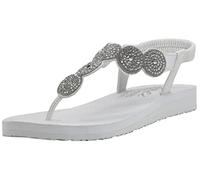 Skechers Women's Meditation-Stars And Spakle Thong Sandal White/Silver 9