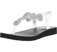 Skechers Women's Meditation - Stars & Sparkle Flip Flops, White White Duraleather Clear Rhinestone Trim Wht, 7 UK