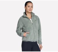Skechers Women's On-the-GO Glacial Full Zip Sherpa Jacket in Taupe/Olive, Size Medium | Polyester