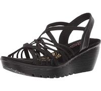 Skechers Women's Parallel-Crossed Wires-Multi Gore Slingback Sandal Wedge, Black, 7 UK