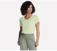 Skechers Women's Pima V-Neck T-Shirt in Light Gray/Lime, Size Medium | Pima Cotton/Spandex