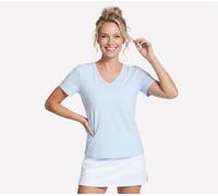 Skechers Women's Pima V-Neck T-Shirt in Sil/White/Blue, Size XL | Pima Cotton/Spandex