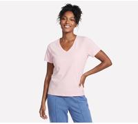 Skechers Women's Pima V-Neck T-Shirt in White/Pink, Size Large | Pima Cotton/Spandex