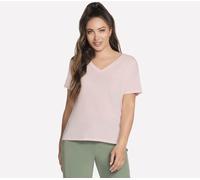 Skechers Women's Pima V-Neck T-Shirt in White/Pink, Size Medium | Pima Cotton/Spandex