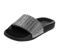 Skechers Women's POP UPS Sandal, Black Canvas/Rhinestone Trim, 3 UK