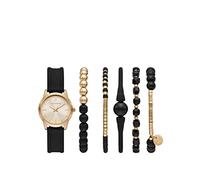 Skechers Women's Quartz Watch Gift Set, Black/Gold Bead