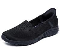 Skechers Women's Slip-ins Relaxed Fit: Reggae Fest 2.0 - Guiding Light Slip-On Shoes in Black, Size 4 | Textile, Vegan, Machine Washable