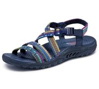 Skechers Women's Reggae-Sew Me-Boho Woven Strappy Slingback Sandal, Navy Multi, 2 UK