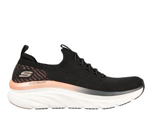 Skechers Women's Relaxed Fit: D'Lux Walker - Let it Glow Sneaker in Black/Rose Gold, Size 3 | Textile/Synthetic, Vegan, Machine Washable
