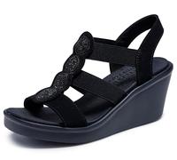 Skechers Women's Rumble on - Camp Glam Wedge Sandal, Black, 5 UK