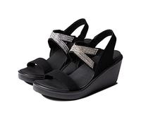 Skechers Women's Rumble on Chart Topper Sling Back Sandals, Black Mitobuck Metal Clear Rhinestone, 5 UK