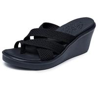 Skechers Women's Rumble on-Heat Maze Wedge Sandal, Black/Black, 10