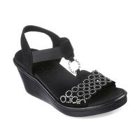 Skechers Women's Rumble ON-Queen B2 Wedge Sandal Black/Silver 8
