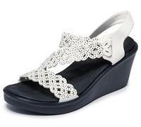 Skechers Women's Rumble on-Sassier DayZ Wedge Sandal, White, 6 UK Wide