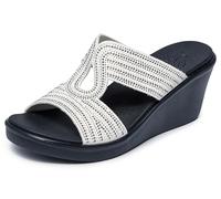 Skechers Women's Rumble on-Shining Night Wedge Sandal, White, 10