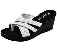 Skechers Women's Rumblers Wedge Sandal, White, 8 M US