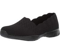 Skechers Women's Seager-Stat-Scalloped Collar, Engineered Skech-Knit Slip-on-Classic Fit Loafer, Black/Black, 9.5 W US