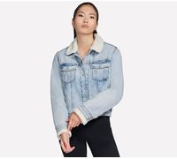 Skechers Women's Sherpa Denim Jacket in Denim/Taupe, Size XS | Cotton