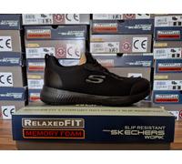 Skechers Women's Squad Sr Work Shoes, Black Black Flat Knit Blk, 3 UK