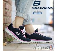 Skechers Women's Graceful Get Connected Sneaker, Navy Mesh Pink Trim, 5.5 UK