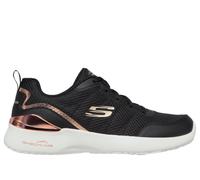 Skechers Women's Skech-Air Dynamight - The Halcyon Sneaker in Black/Rose Gold, Size 6.5 | Textile, Vegan, Machine Washable