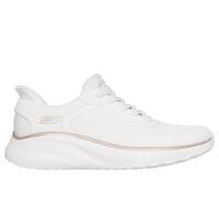 Skechers Women's Slip-ins: BOBS Sport Squad Chaos Sneaker in White/Gold, Size 5 Wide | Textile/Synthetic, Vegan, Machine Washable