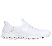 Skechers Women's Slip-ins: Glide-Step - Pursuit Sneaker in White/Silver, Size 2 | Textile/Synthetic, Vegan, Machine Washable