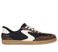 Skechers Women's Slip-On Sneakers Hotshot Everyday Ease Black Nylon, Brown Leather Trim UK 7