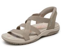 Skechers Womens Slip-Ins Reggae Slim Stretch Flex Taupe Vegan Sandals (Taupe, UK Footwear Size System, Adult, Women, Numeric, Medium, 4)