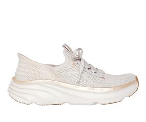 Skechers Women's Slip-ins Relaxed Fit: D'Lux Vapor - Evening Glowing Sneaker in Natural/Gold, Size 7 | Textile/Synthetic, Vegan, Machine Washable