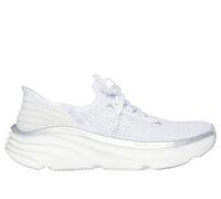 Skechers Women's Slip-ins Relaxed Fit: D'Lux Vapor - Evening Glowing Sneaker in White/Silver, Size 5 | Textile/Synthetic, Vegan, Machine Washable