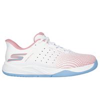 Skechers Women's Slip-ins Relaxed Fit: Viper Court Reload Sneaker in White/Light Blue, Size 4 | Synthetic/Textile, Vegan, Machine Washable , Arch Fit
