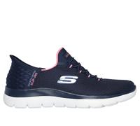 Skechers 150123 Summits-Diamond Dream Slip Ins Ladies Navy Pink Textile Vegan Slip On Trainers