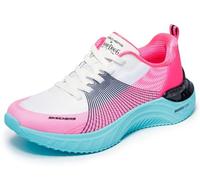 Skechers Women's Snoop Ace Cyber Walker Sneaker, White, Black and Pink Mesh/Hot Melt/Blue Tr, 4.5 UK