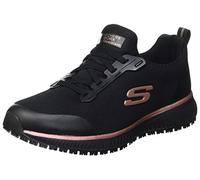 Skechers Women's Squad SR Sneaker, Black Flat Knit Rose Gold Trim, 6 UK